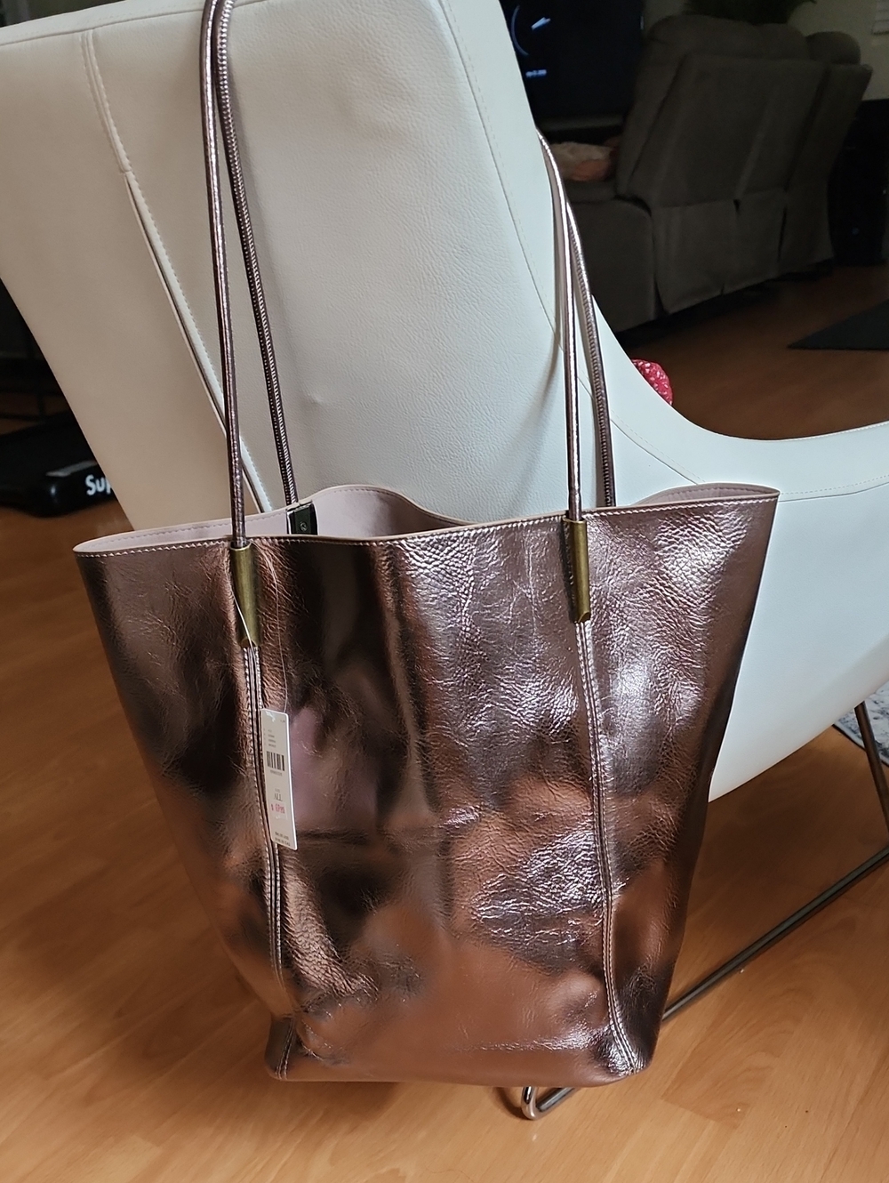 Anthropologie Metallic Rose Gold Tote